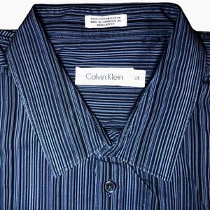 Calvin Klein Striped Long Sleeve Button Down Shirt Navy Blue/Black Men’s Large
